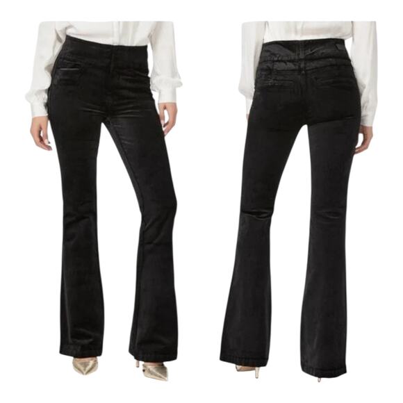 Paige High Rise Lou Lou flare velvet pants black size 33 - Picture 1 of 8
